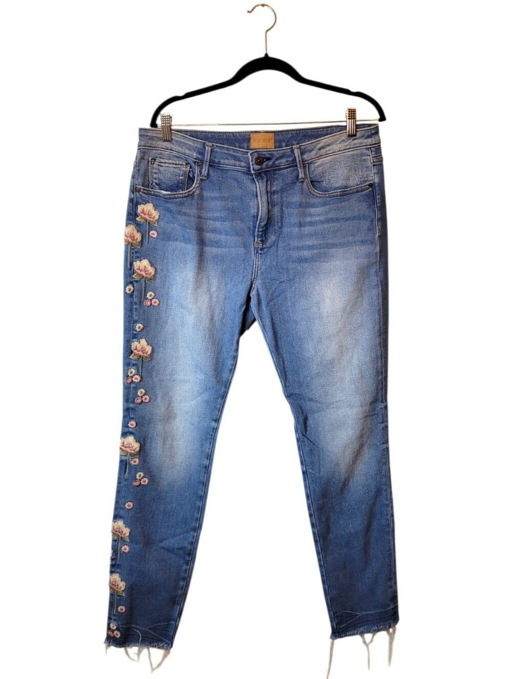 DRIFTWOOD Jackie Blue Skinny Jeans with Pink Floral Embroidery Size 32
